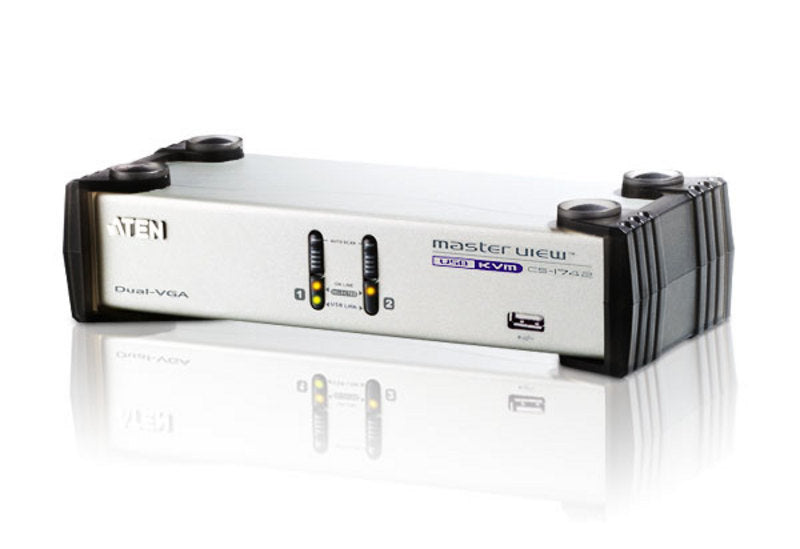 Aten Desktop KVMP Switch 2 Port Dual Display VGA w/ audio, 2x Custom KVM Cables Included, 2x USB Port, Selection Via Front Panel Aten Desktop KVMP Switch 2 Port Dual Display VGA w/ audio, 2x Custom KVM Cables Included, 2x USB Port, Selection Via Front Panel